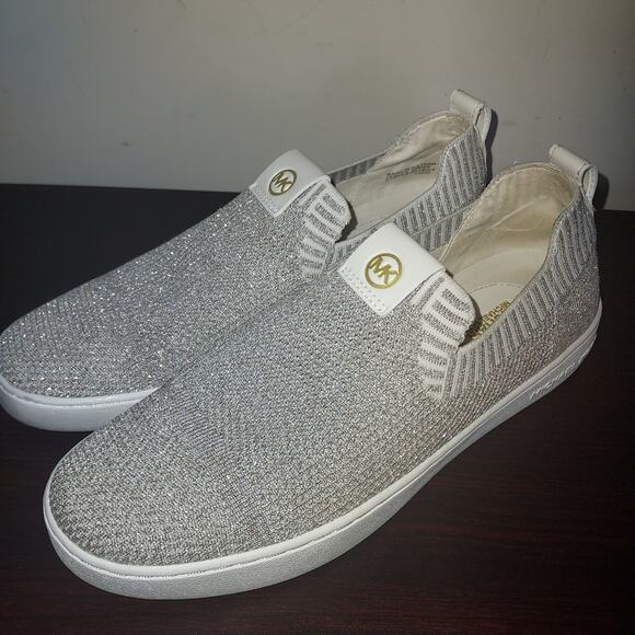 Michael Kors Womens Slip On Sneakers 8.5M Knit Juno Metallic Sparkle Champagne - Picture 1 of 13